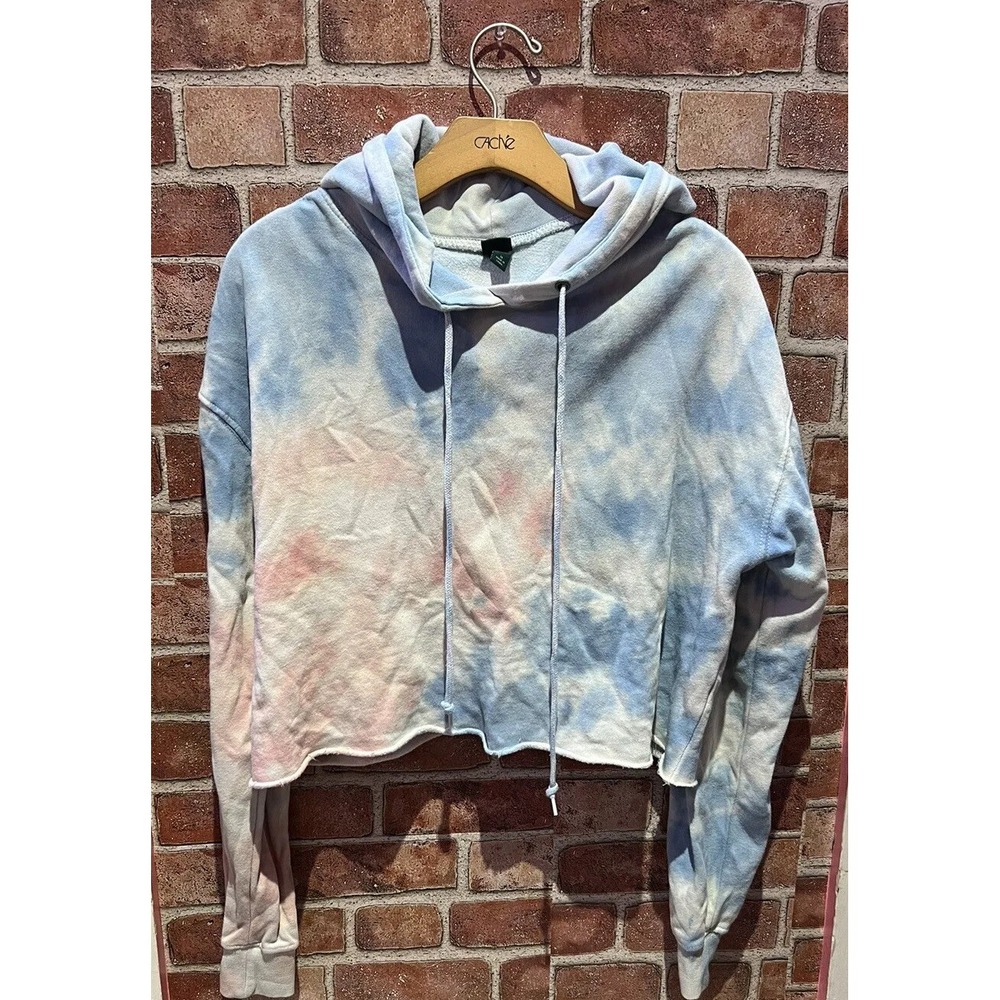 Wild Fable Women's Size M Casual‎ DrawString Hoodie Cropped Long Slv Tie Dyed